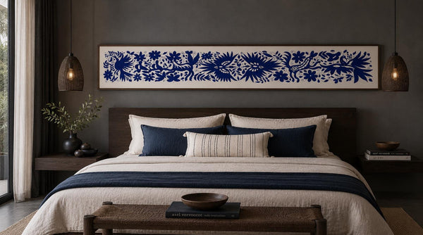 Mexican Tapestry Wall Art | Boho Embroidery | Artistic framing | Embroidered Wall Art | Otomi Talavera Garden from Tenango de Doria