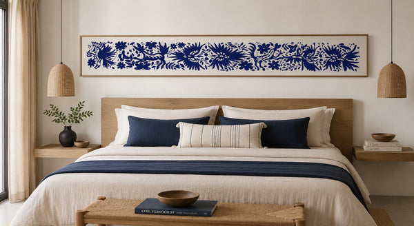 Mexican Tapestry Wall Art | Boho Embroidery | Artistic framing | Embroidered Wall Art | Otomi Talavera Garden from Tenango de Doria