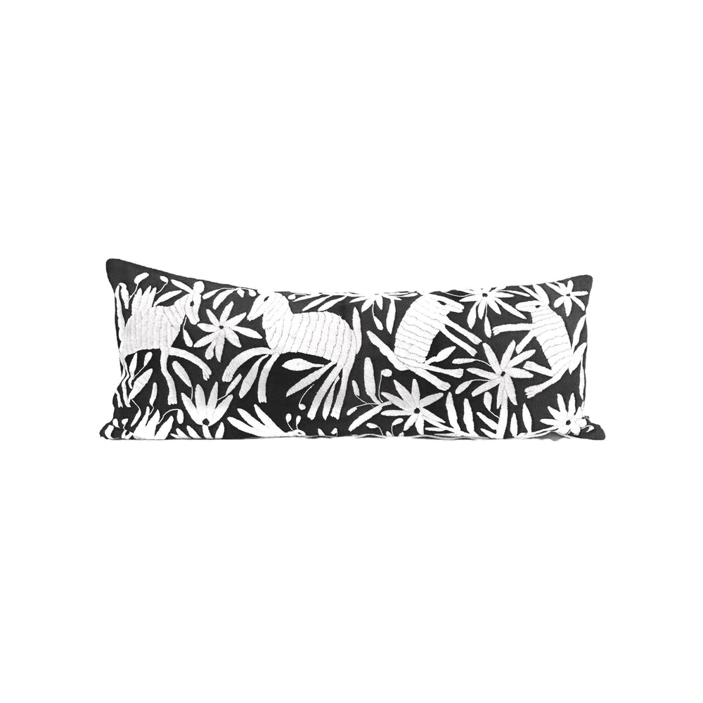 Mexican Folk Art Pillow | Extra Large Boho Embroidery | Unique Accent Pillow, insert included | Otomi Black & White Dream | Tenango de Doria