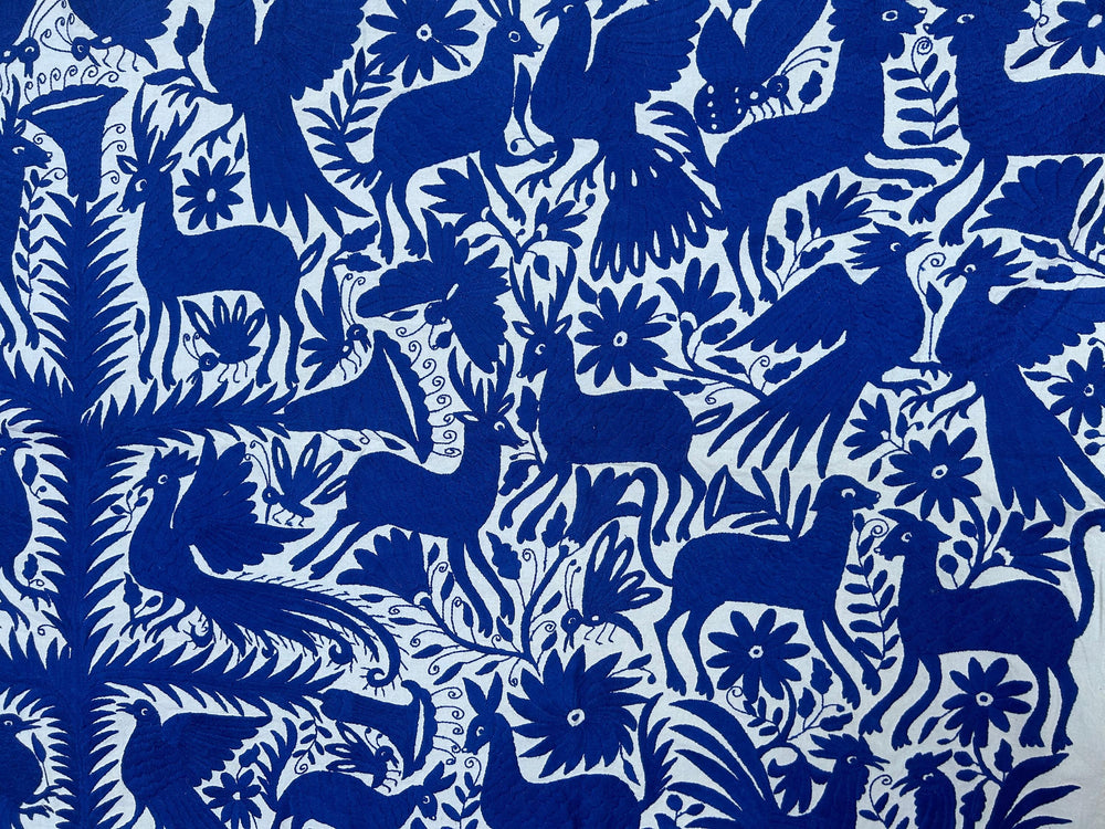 Mexican Tapestry Wall Art | Boho Embroidery | Artistic Framing | Otomi Royal Blue Spectrum from Tenango de Doria