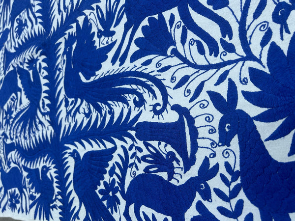 Mexican Tapestry Wall Art | Boho Embroidery | Artistic Framing | Otomi Royal Blue Spectrum from Tenango de Doria