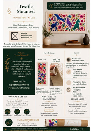 Otomi Table Runner | Mexican Table Runner | Otomi | Large Embroidery | White quiet path from Tenango de Doria