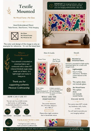 Otomi Table Runner | Mexican Table Runner | Otomi | Large Embroidery | Olive quiet path from Tenango de Doria