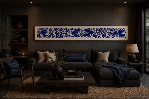 Mexican Tapestry Wall Art | Boho Embroidery | Artistic framing | Embroidered Wall Art | Otomi Talavera Garden from Tenango de Doria