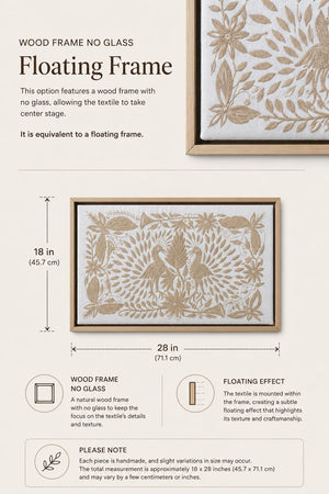 Medium Boho Wall Hanging | Floating Frame | Gift for Art Lover | Boho Embroidery | Otomi Tan Sky from Tenango de Doria