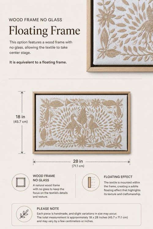 Medium Boho Wall Hanging | Floating Frame | Gift for Art Lover | Boho Embroidery | Otomi Tan Sky from Tenango de Doria