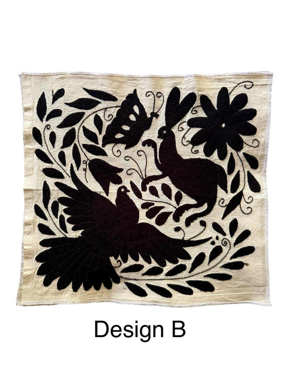 Mexican Tapestry Wall Art | Otomi embroidery pattern | Customizable wall art | Boho Embroidery | Custom Frame | Otomi Black Ofelia Garden