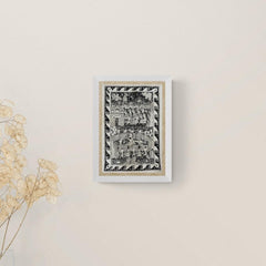 Small Vertical Amate Ink Drawing on Bark Paper | Mexican Wall Art | Framed Mexican Art | Award-Winning Otomi Artisan