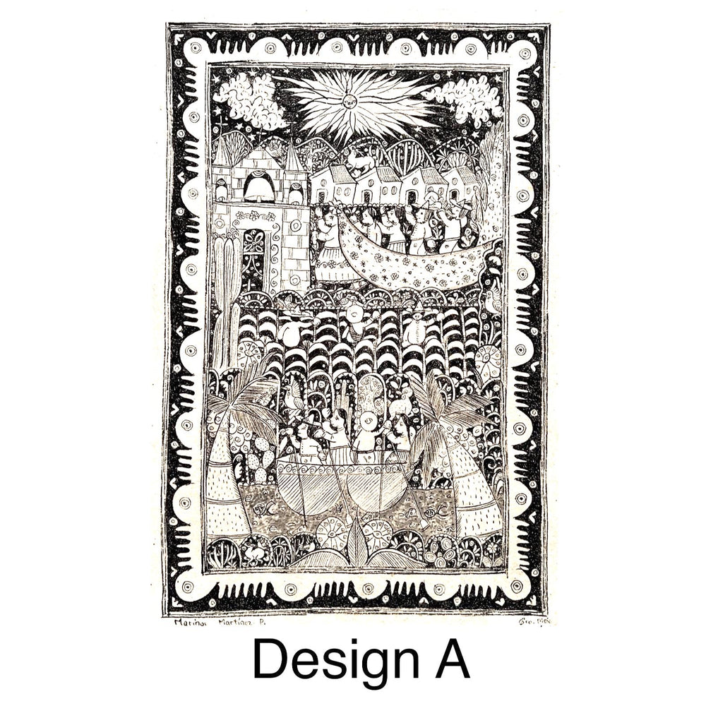Small Vertical Amate Ink Drawing on Bark Paper | Mexican Wall Art | Framed Mexican Art | Award-Winning Otomi Artisan