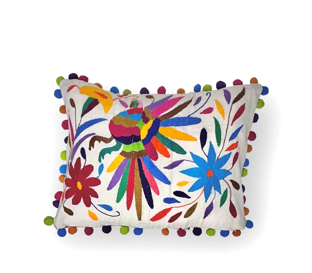 XS Hand Embroidered Otomi Lumbar Pillow Cover | Mexican Cushion, Insert Included | Rainbow Dream | Folk Art Pillow from Tenango de Doria