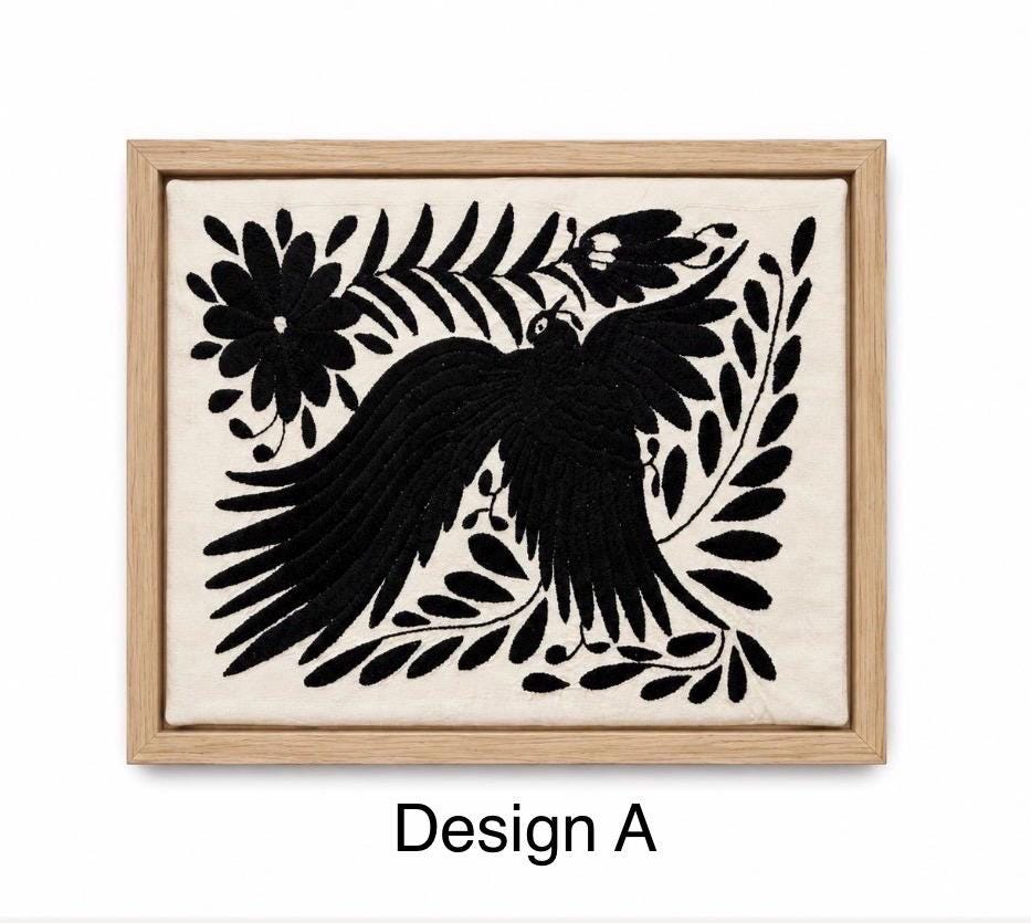 Boho Wall Art Small | Otomi Embroidery Pattern | Unique Art Gift | Custom Frame | Otomi Natalia Royal Blacky from Tenango de Doria