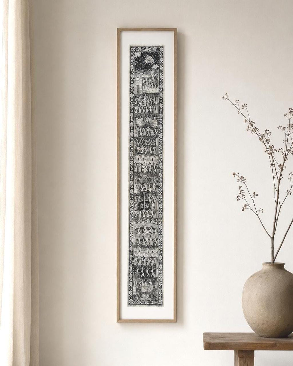 Big Statement Wall Art | Bark Paper Mexican Wall Painting | Artistic Framing | Long entryway Art | Latin American Folk Art