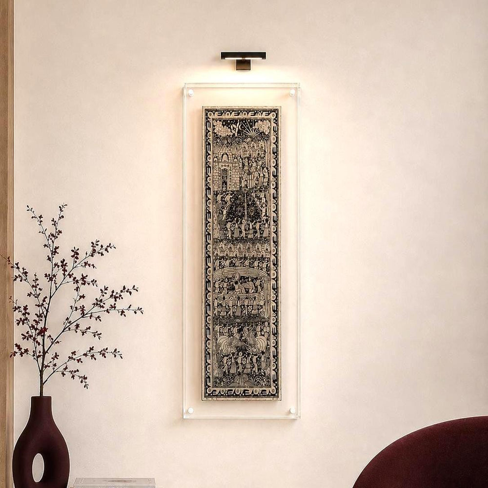 Boho Wall Art Large | Bark Paper Mexican Wall Painting | Artistic Framing | Long entryway Art | Latin American Folk Art