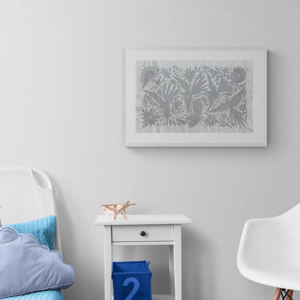 Mexican Tapestry Wall Art | Embroidered Wall Art | Boho Embroidery | Otomi embroidery Pattern in Silver dream from Tenango de Doria