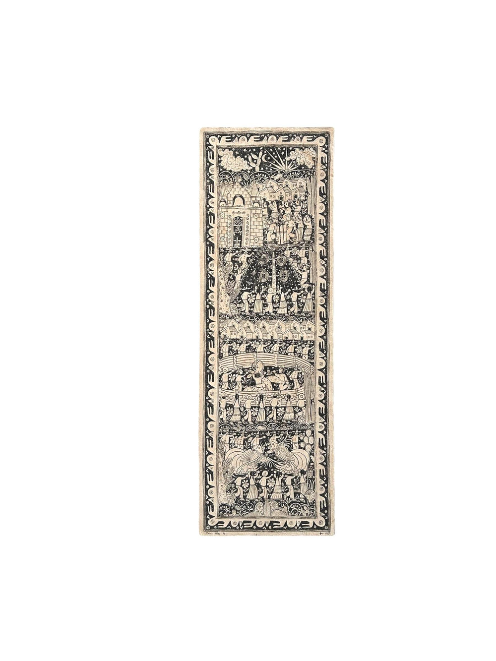 Boho Wall Art Large | Bark Paper Mexican Wall Painting | Artistic Framing | Long entryway Art | Latin American Folk Art