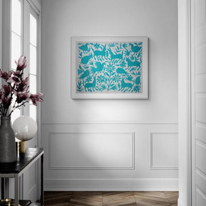 Otomi Embroidery Pattern | Boho Embroidery | Custom embroidery Art | Artistic Framing | Otomi Turquoise Garden from Tenango de Doria