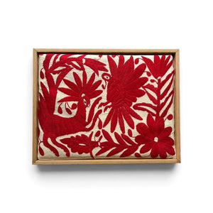 Boho Wall Art Small | Otomi Embroidery Pattern | Unique Art Gift | Custom Frame | Otomi Natalia Royal Red from Tenango de Doria