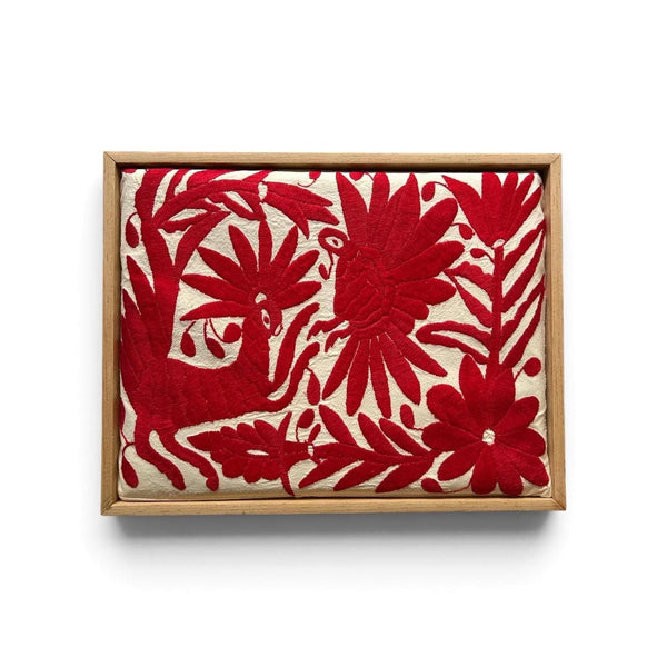 Boho Wall Art Small | Otomi Embroidery Pattern | Unique Art Gift | Custom Frame | Otomi Natalia Royal Red from Tenango de Doria