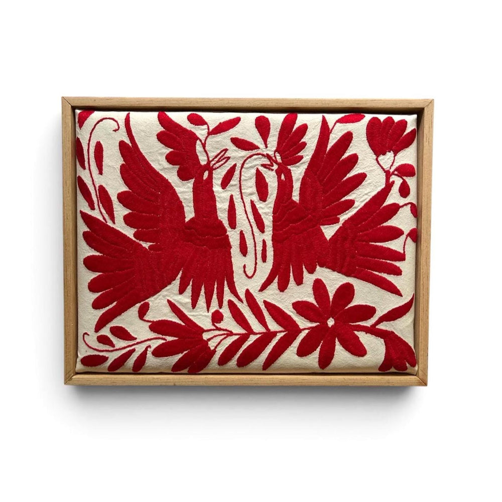Boho Wall Art Small | Otomi Embroidery Pattern | Unique Art Gift | Custom Frame | Otomi Natalia Royal Red from Tenango de Doria