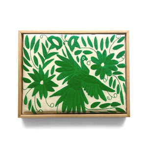 Boho Wall Art Small | Otomi Embroidery Pattern | Unique Art Gift | Custom Frame | Otomi Natalia Royal Green from Tenango de Doria