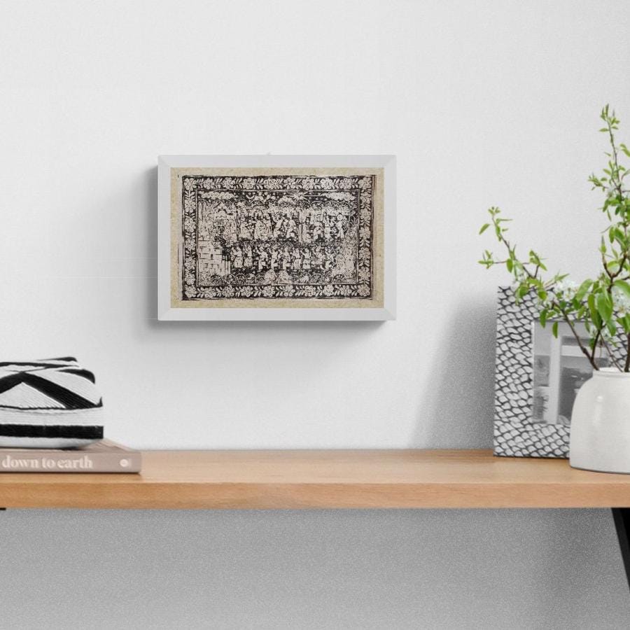 Small Horizontal Amate Ink Drawing on Bark Paper | Mexican Ink Drawing | Customizable Wall Art | Award-Winning Otomi Artisan from Guerrero