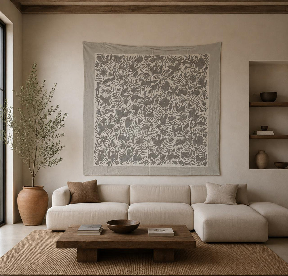 Mexican Tapestry Wall Art Silver Dream | Embroidered Wall Art | Boho Embroidery | Signature Collection | Otomi Art from Tenango de Doria
