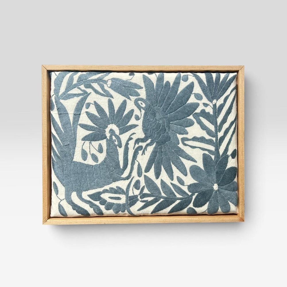 Boho Wall Art Small | Otomi Embroidery Pattern | Unique Art Gift | Custom Frame | Otomi Natalia Royal Grey from Tenango de Doria
