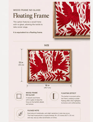 Boho Wall Art Small | Otomi Embroidery Pattern | Unique Art Gift | Custom Frame | Otomi Natalia Royal Red from Tenango de Doria