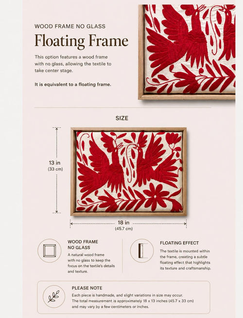 Boho Wall Art Small | Otomi Embroidery Pattern | Unique Art Gift | Custom Frame | Otomi Natalia Royal Red from Tenango de Doria