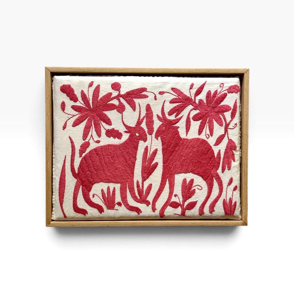 Boho Wall Art Small | Otomi Embroidery Pattern | Unique Art Gift | Custom Frame | Otomi Natalia Royal Salmon from Tenango de Doria