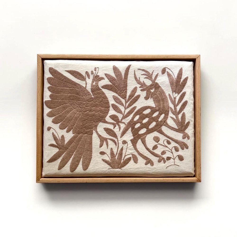 Boho Wall Art Small | Otomi Embroidery Pattern | Unique Art Gift | Custom Frame | Otomi Natalia Royal Tan from Tenango de Doria