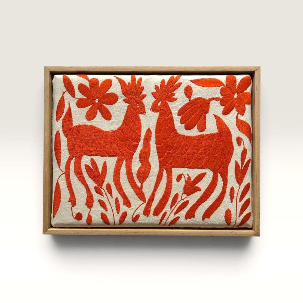 Boho Wall Art Small | Otomi Embroidery Pattern | Unique Art Gift | Custom Frame | Otomi Natalia Royal Orange from Tenango de Doria