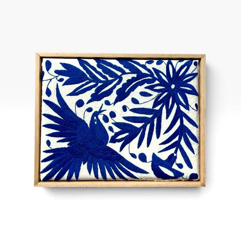 Boho Wall Art Small | Otomi Embroidery Pattern | Unique Art Gift | Custom Frame | Otomi Natalia Royal Blue from Tenango de Doria