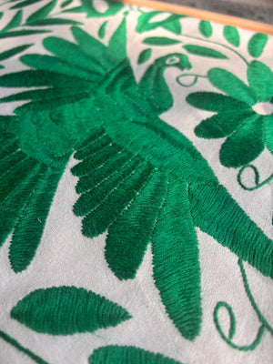 Boho Wall Art Small | Otomi Embroidery Pattern | Unique Art Gift | Custom Frame | Otomi Natalia Royal Green from Tenango de Doria
