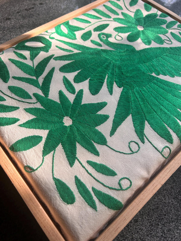 Boho Wall Art Small | Otomi Embroidery Pattern | Unique Art Gift | Custom Frame | Otomi Natalia Royal Green from Tenango de Doria