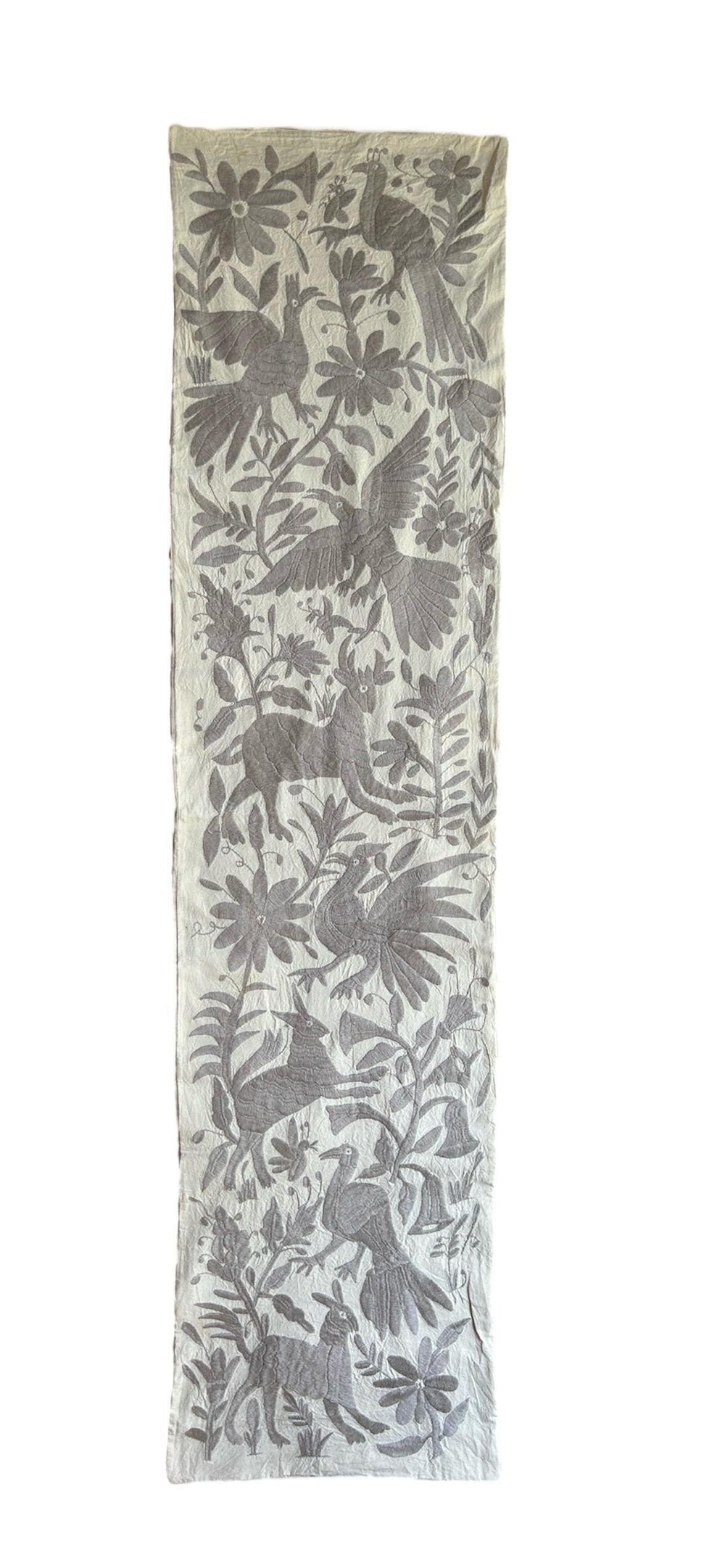 Custom Table Runner | Boho Embroidery | Artistic Framing | Otomi embroidery pattern | Silver quiet path from Tenango de Doria