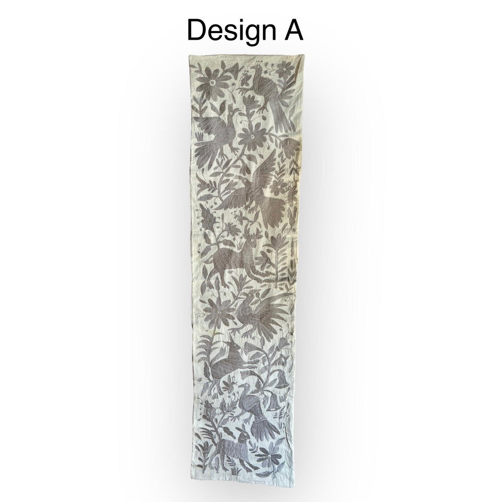 Custom Table Runner | Boho Embroidery | Artistic Framing | Otomi embroidery pattern | Silver quiet path from Tenango de Doria