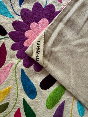 Custom Table Runner | Boho Embroidery | Artistic Framing | Otomi embroidery pattern | Rainbow quiet path from Tenango de Doria