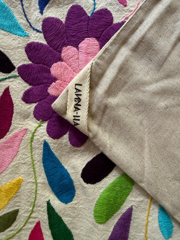 Custom Table Runner | Boho Embroidery | Artistic Framing | Otomi embroidery pattern | Rainbow quiet path from Tenango de Doria