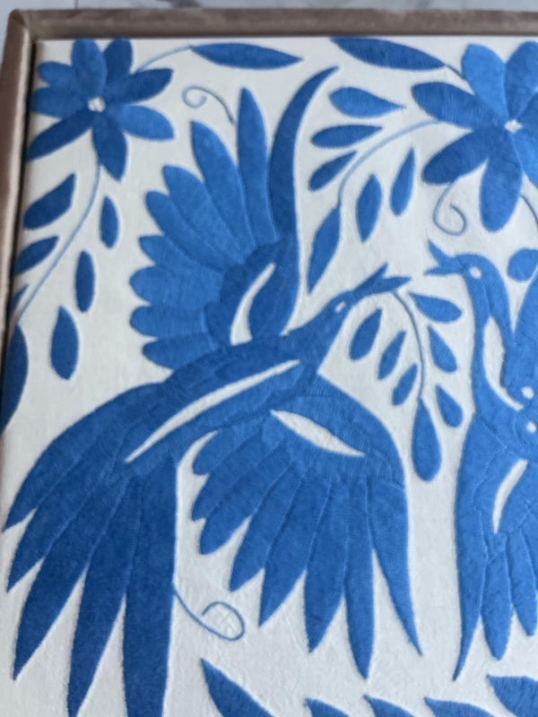 Mexican Tapestry Wall Art | Boho Embroidery | Custom Frame | Otomi Embroidery pattern | Customizable Wall Art | Otomi Natalia Royal Sky