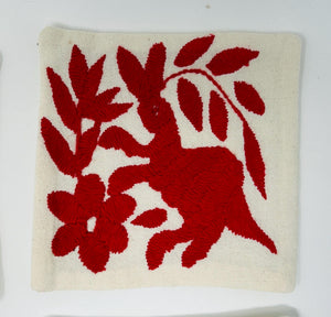 Set of 6 Animal Coasters | Boho Embroidery | Folk Art Mexican | Otomi Red Craft Coasters from Tenango de Doria | One of a kind