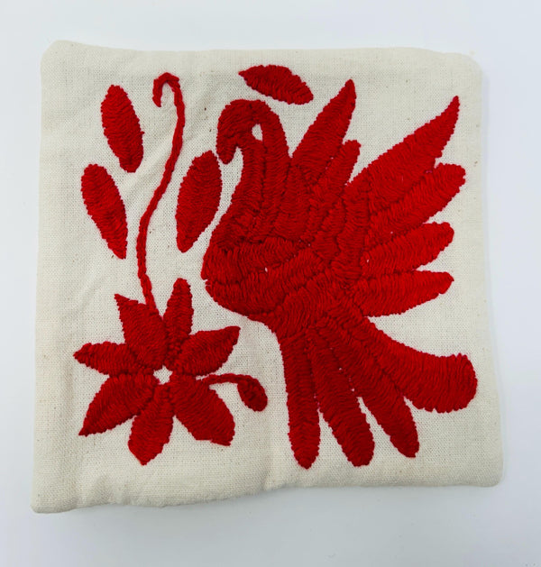 Set of 6 Animal Coasters | Boho Embroidery | Folk Art Mexican | Otomi Red Craft Coasters from Tenango de Doria | One of a kind