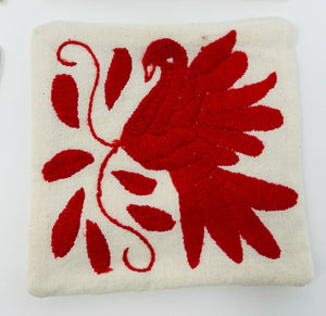 Set of 6 Animal Coasters | Boho Embroidery | Folk Art Mexican | Otomi Red Craft Coasters from Tenango de Doria | One of a kind