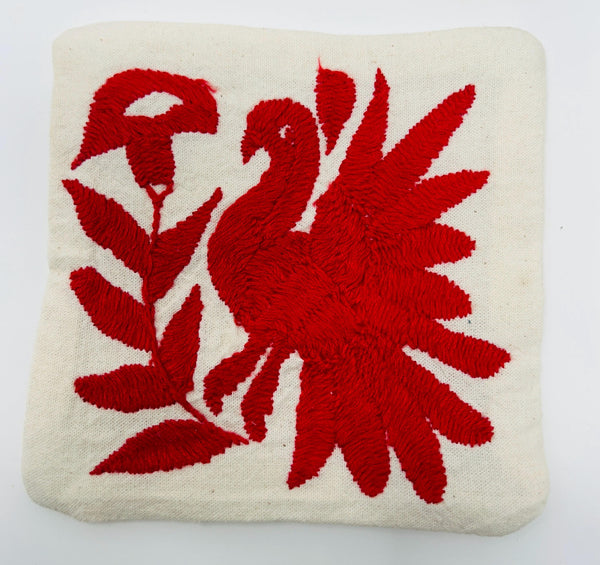 Set of 6 Animal Coasters | Boho Embroidery | Folk Art Mexican | Otomi Red Craft Coasters from Tenango de Doria | One of a kind
