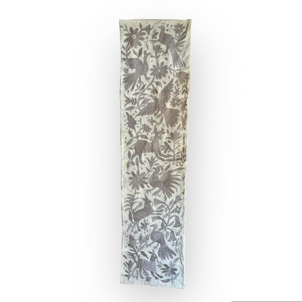 Custom Table Runner | Boho Embroidery | Artistic Framing | Otomi embroidery pattern | Silver quiet path from Tenango de Doria