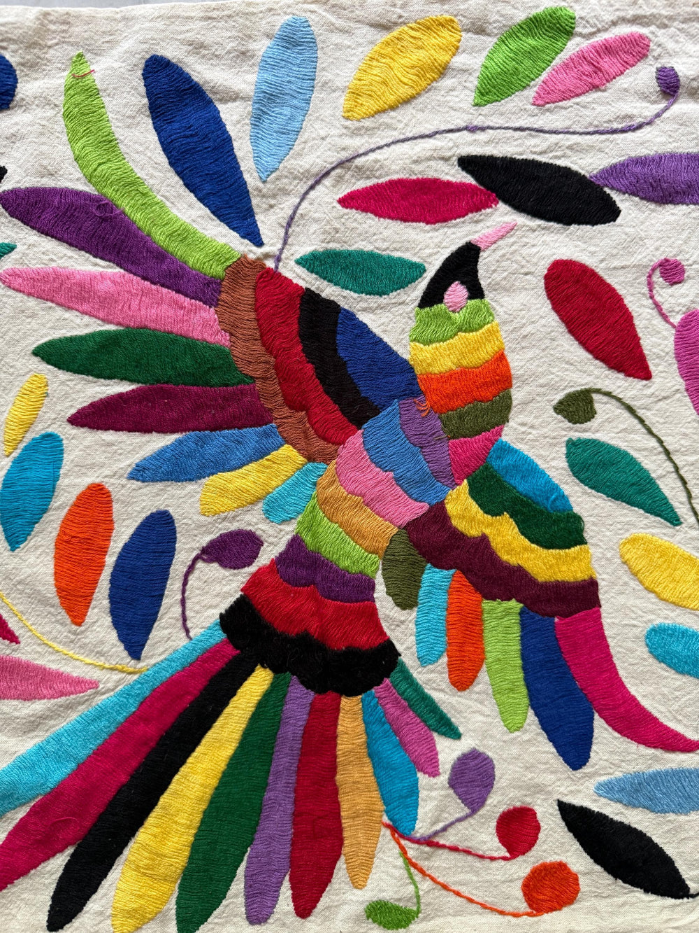 Custom Table Runner | Boho Embroidery | Artistic Framing | Otomi embroidery pattern | Rainbow quiet path from Tenango de Doria