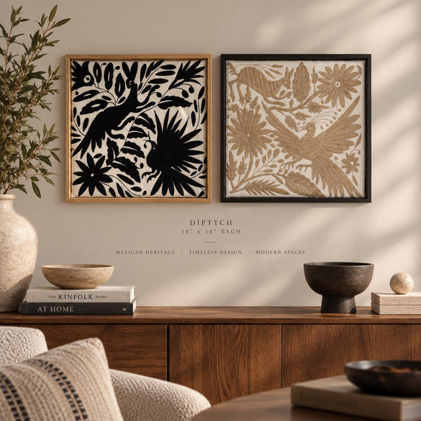 Diptych Wall Art | Otomi embroidery pattern | Customizable Wall Art | Boho Embroidery | Custom Frame | Interior Design Art