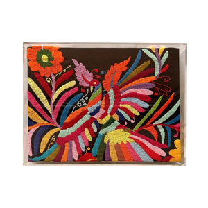 XS Hand Embroidered Otomi Wall Hanging | Mexican Wall Art | Custom Embroidery Art | Acrylic Frame in Dark Rainbow from Tenango de Doria