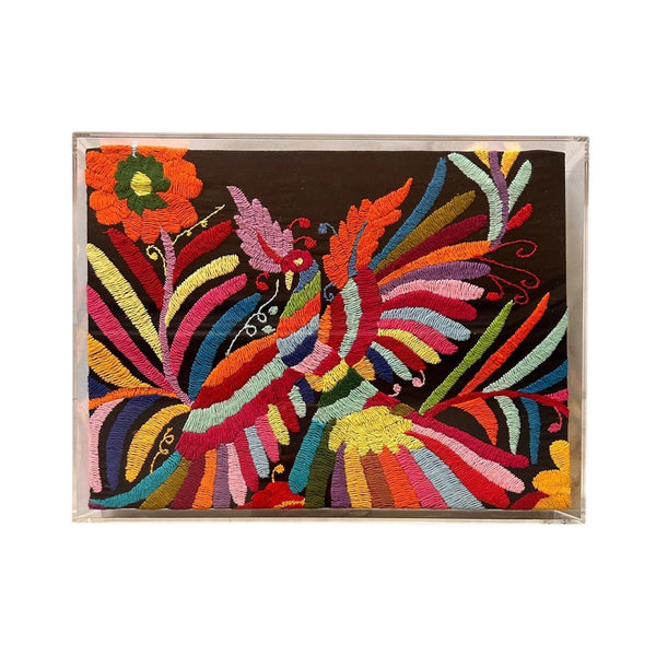 XS Hand Embroidered Otomi Wall Hanging | Mexican Wall Art | Custom Embroidery Art | Acrylic Frame in Dark Rainbow from Tenango de Doria