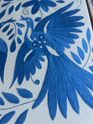 Mexican Tapestry Wall Art | Boho Embroidery | Custom Frame | Otomi Embroidery pattern | Customizable Wall Art | Otomi Natalia Royal Sky